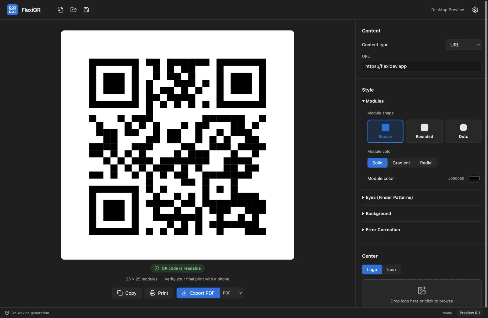 FlexiQR Windows prototype